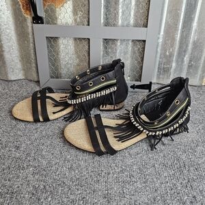 French Blu Spirit Boho Fringe Gladiator Sandals – Size 37 (US 7)